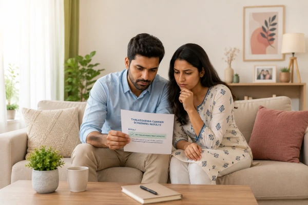 Couple receiving thalassaemia carrier screening results from fertility specialist in Kolkata